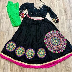 Embroidered Black Skirt with Pink Accents